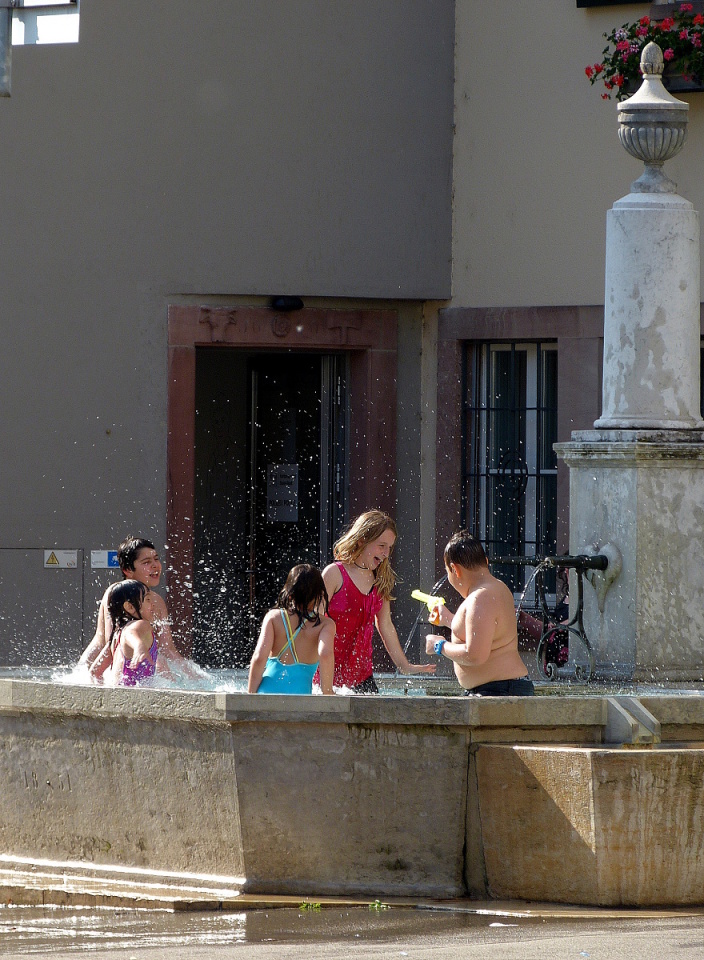 Cooling off in a city fountain